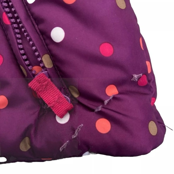 Baby Girl Oshkosh B’Gosh Purple Polka Dotted Puffer Jacket Snow Bib Size 12 M - Picture 2 of 8
